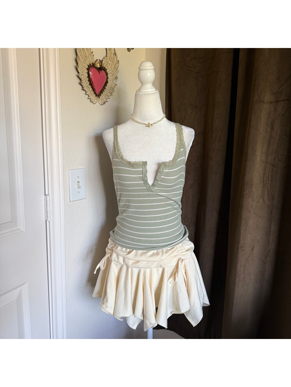 Pink Rose Ribbed Knit Henley Lace Cami Women's S Sage Green Bella Swan